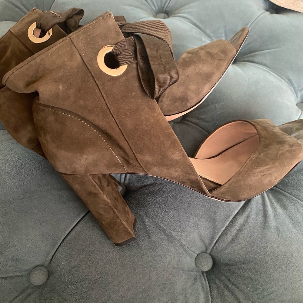 Green Suede Open Booties